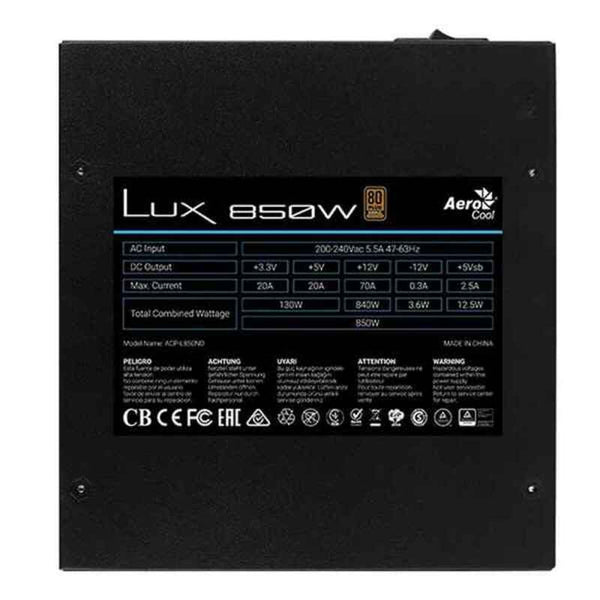 Fonte di Alimentazione Aerocool LUX850 Nero 850 W 840 W