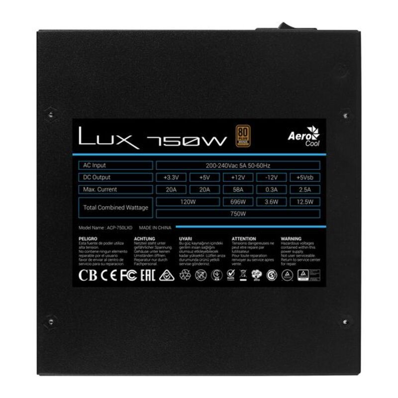 Fonte di Alimentazione Aerocool LUX750 750W Nero 750 W