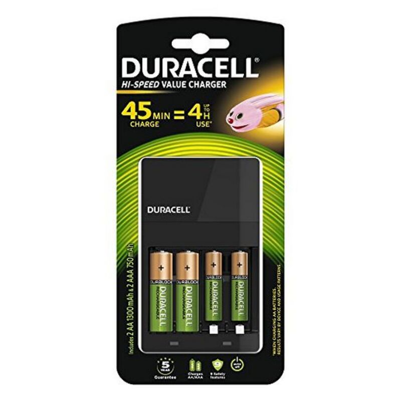 Ladegerät + wiederaufladbare Batterien Duracell CEF14 2 x AA + 2 x AAA HR06/HR03 1300 MAH (renoviert d)