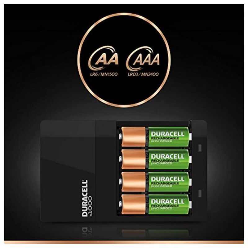 Ladegerät + wiederaufladbare Batterien Duracell CEF14 2 x AA + 2 x AAA HR06/HR03 1300 MAH (renoviert d)