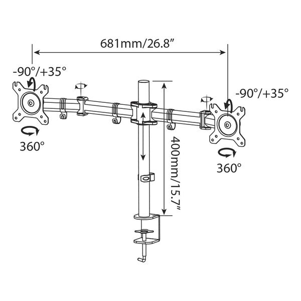 Soutien télévisé Haeger Dual Tilt & Swivel 13 "- 27"