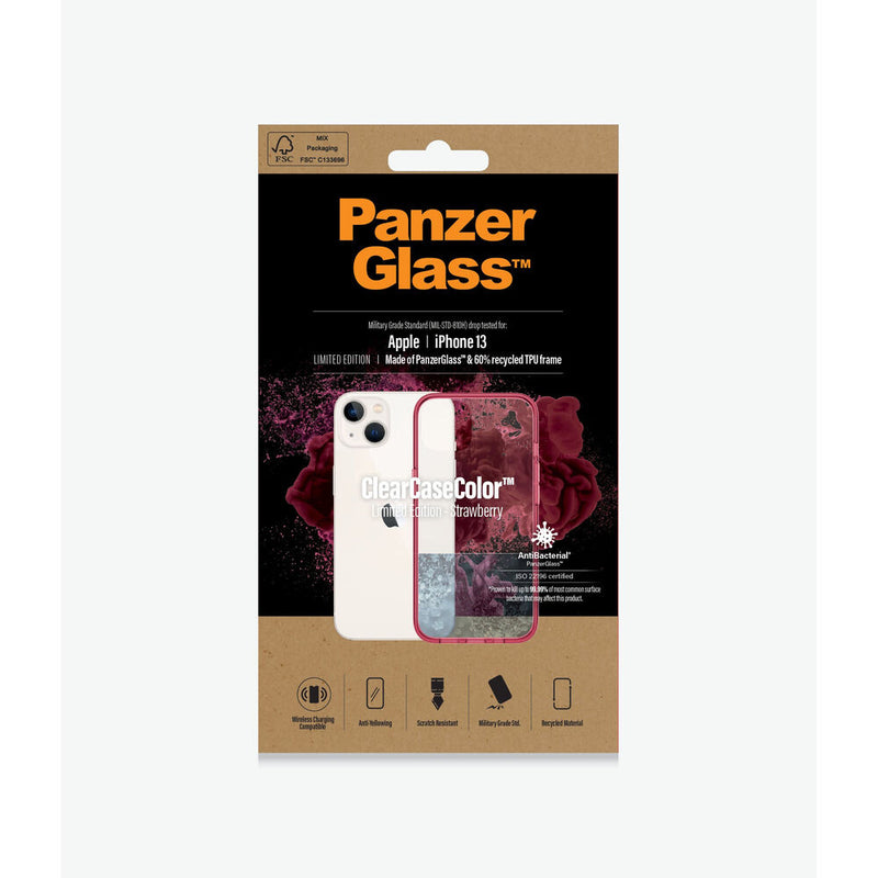 Panzer Glass Strawberry iPhone 13 Case de teléfonos rojos transparentes transparentes