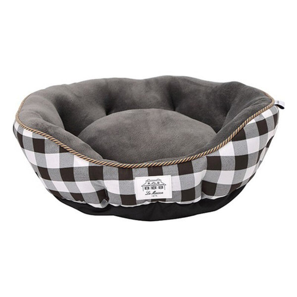 Lit pour animaux de compagnie coeurs et poteaux de tissu noir blanc tissu