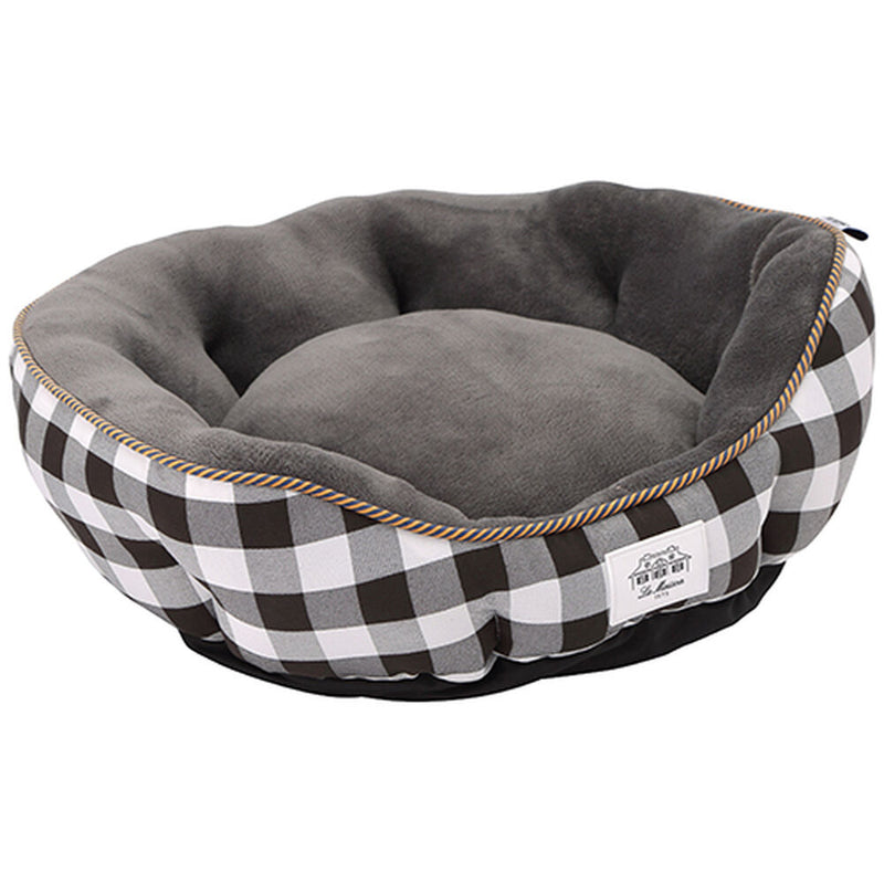 Lit pour animaux de compagnie coeurs et poteaux de tissu noir blanc tissu