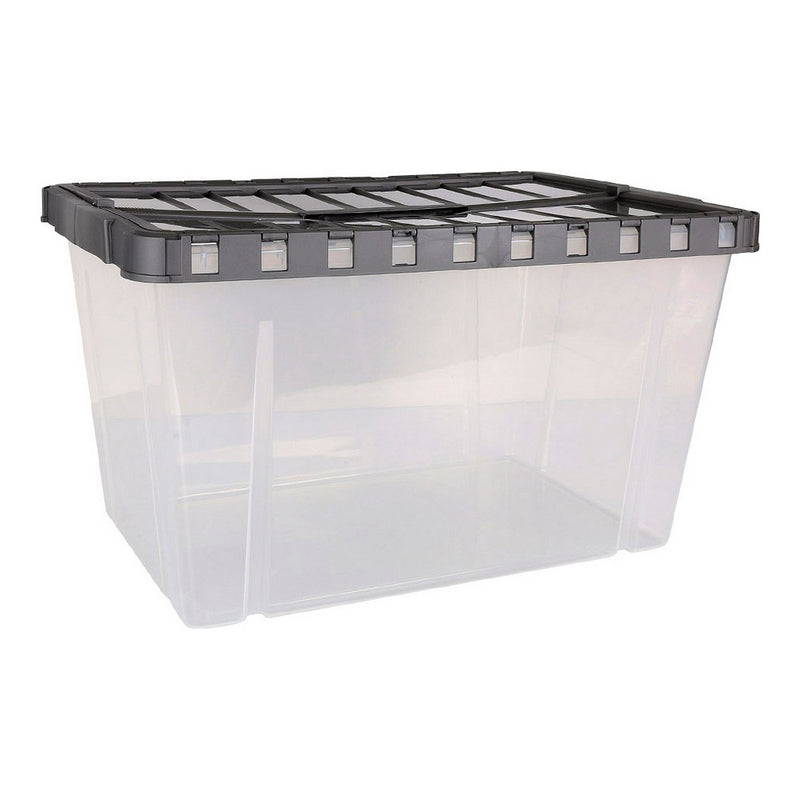 Caja de Almacenaje con Tapa Double Transparente Antracita (54 L)