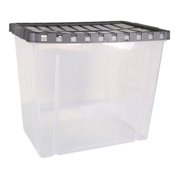 Caja de Almacenaje con Tapa Double Transparente Antracita (80 L)