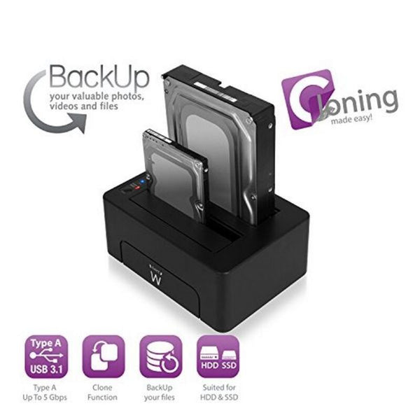 Dock Station Dual ewent aaacet0186 Dual 2,5 "-3,5" USB 3.1 ABS Schwarz