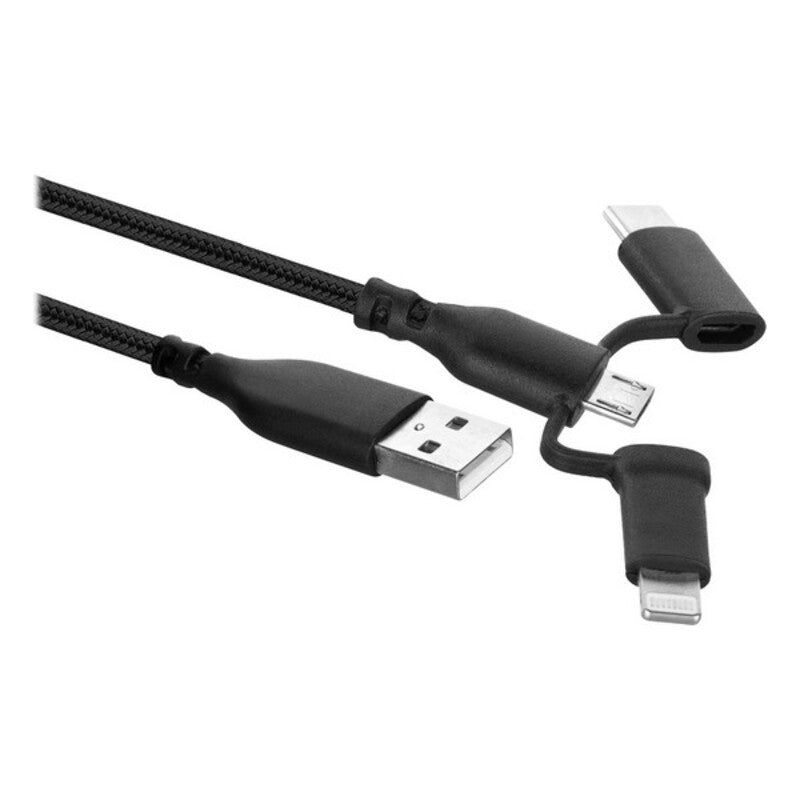 Cable USB a USB-C y Lightning Ewent EW1376 (1 m) Negro