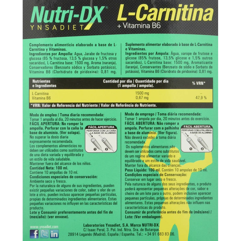 Nahrungsergänzungsmittel Naturtierra Nutri DX Vitamin B6 L-Carnitin (10 uds)