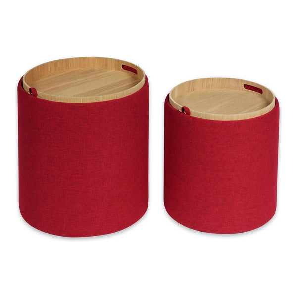 Puff Versa Marsala Poliestere Legno MDF (2 Pezzi) (39 x 44 x 39 cm) (30,5 x 30,5 x 38cm)