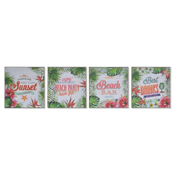 Quadro DKD Home Decor Legno Carta Tropicale (4 pcs) (25 x 1 x 25 cm)