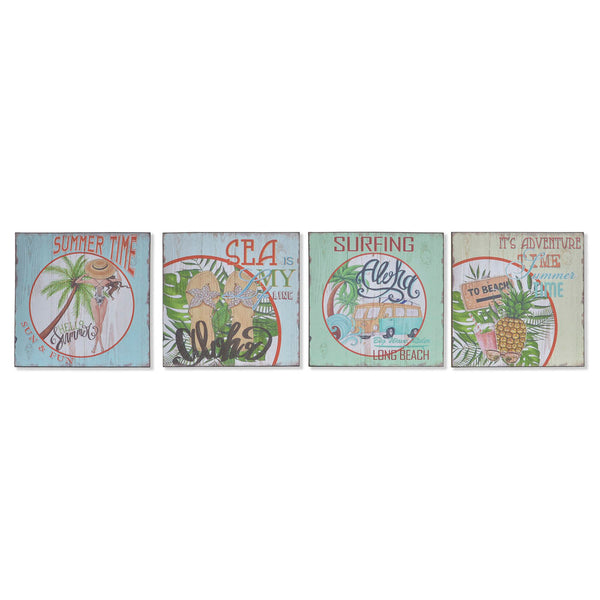 DKD Home Decor Summer Wood Metal Carta (4 Stcs) (25 x 1 x 25 cm)