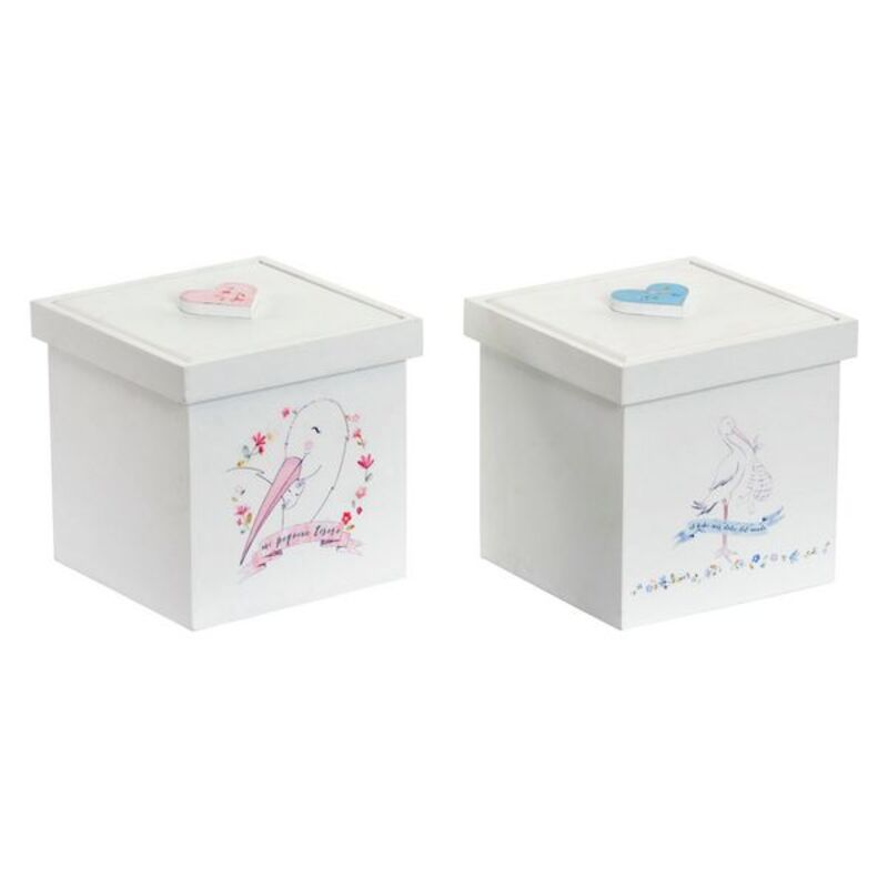 Dekorative Box Für Kinder Weiß Rosa Holz (2 pcs) (11 x 11 x 11 cm)