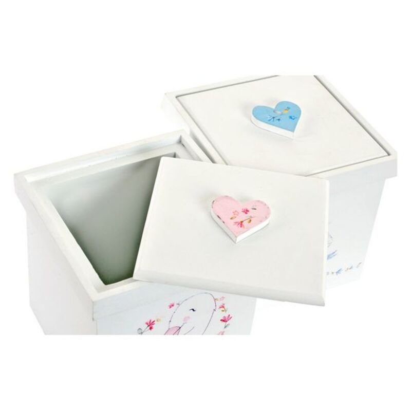 Dekorative Box Für Kinder Weiß Rosa Holz (2 pcs) (11 x 11 x 11 cm)