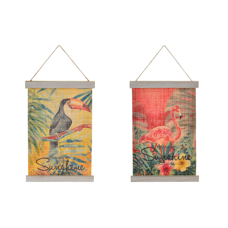 DKD Home Decor Decoration décor de Noël Bambou en bois rouge jaune (2 pc) (27 x 1,5 x 39 cm)