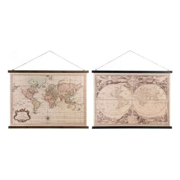 Tela DKD Home Decor Vintage Mappamondo (105 x 2 x 65 cm) (2 pcs)