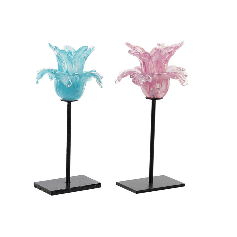 Portacandele DKD Home Decor Metallo Vetro Fiore (12 x 12 x 24 cm) (2 pcs) - zannishop