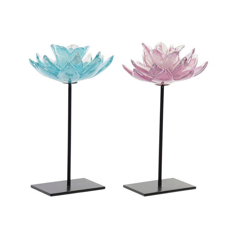 Portacandele DKD Home Decor Vetro Fiore (16 x 16 x 29 cm) (2 pcs) - zannishop