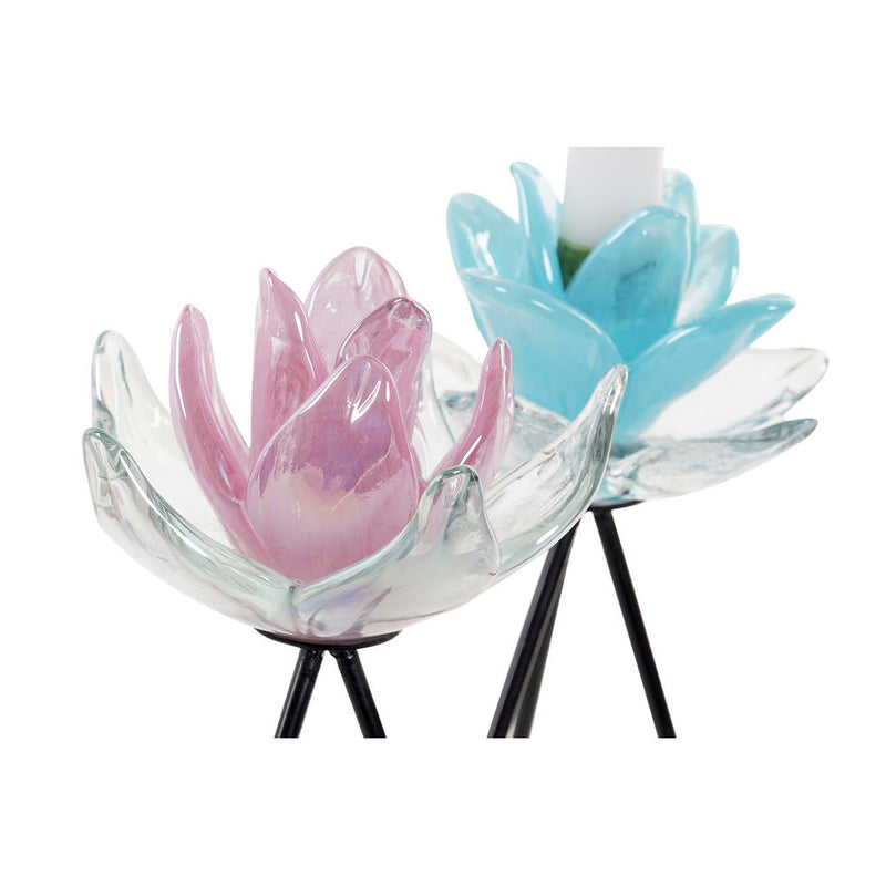 Portacandele DKD Home Decor Metallo Vetro Fiore (10 x 10 x 17 cm) (2 pcs) - zannishop