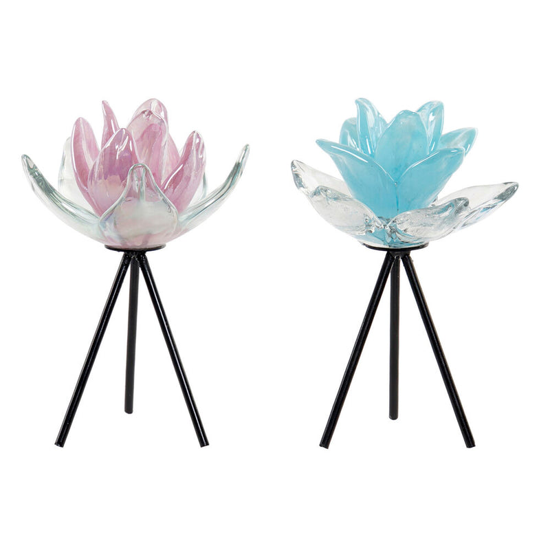 Portacandele DKD Home Decor Metallo Vetro Fiore (10 x 10 x 17 cm) (2 pcs) - zannishop