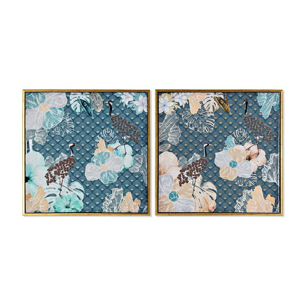 Quadro DKD Home Decor Uccelli Turchese Laccato (2 pcs) (52 x 2 x 52 cm)