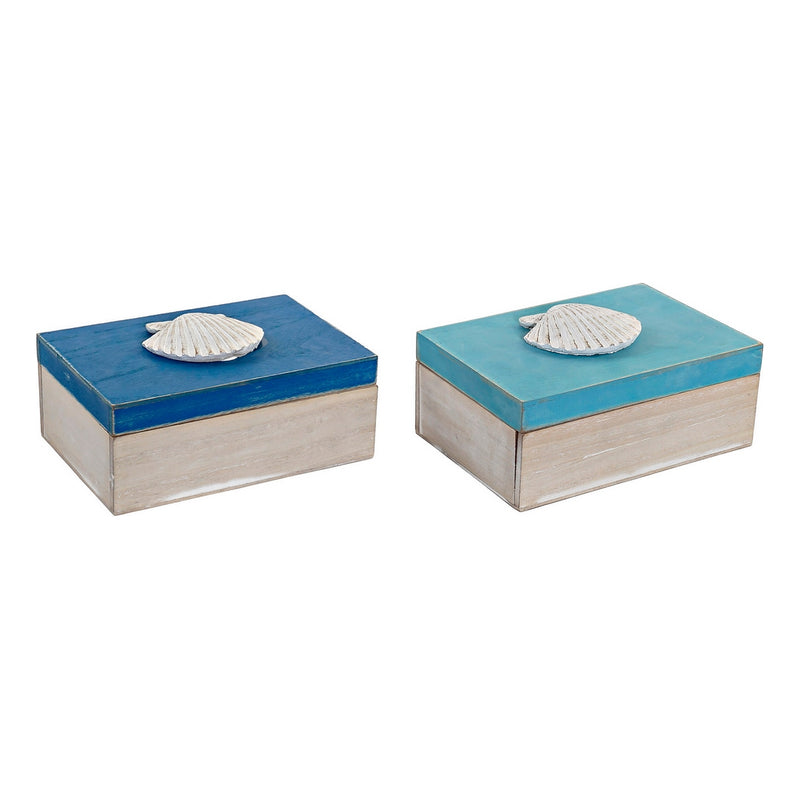 Boîte décorative DKD Home Decor Shell Wood (2 PC)