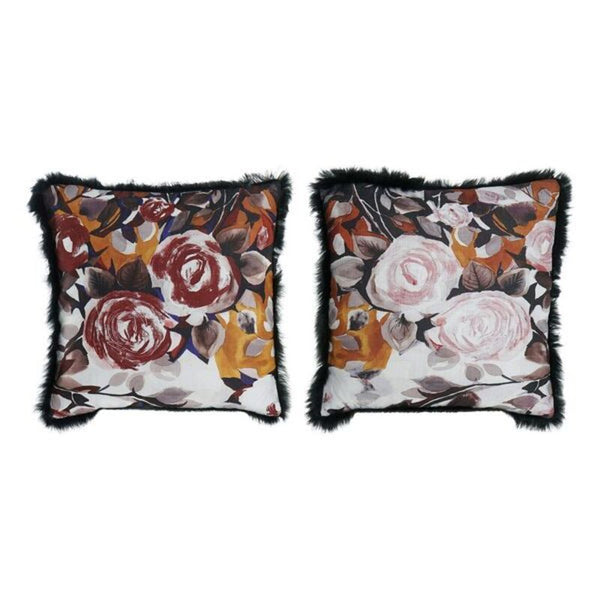 Cuscino DKD Home Decor Poliestere Nero Multicolore Fiori (2 pcs) (40 x 40 cm) - zannishop