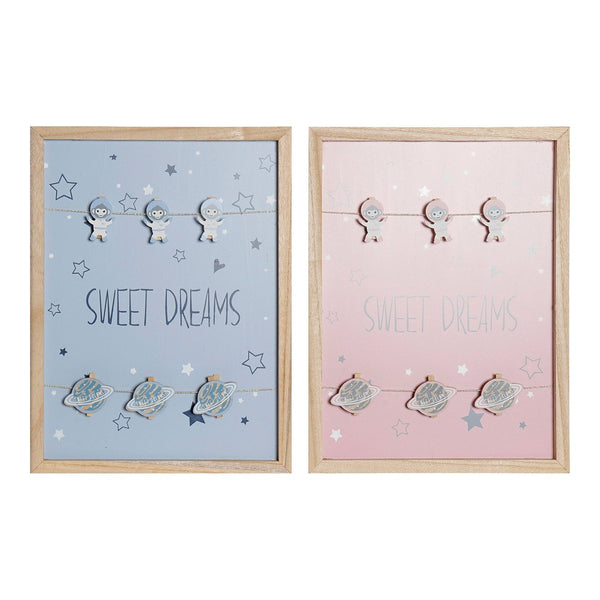 Quadro Portafoto con Mollette DKD Home Decor Sweet Dreams Legno MDF (40 x 40 x 3 cm) (2 pcs)