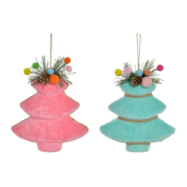 Decorazione pensile DKD Home Decor Natale Verde Rosa Poliestere (2 pcs) (16 x 4 x 18 cm)