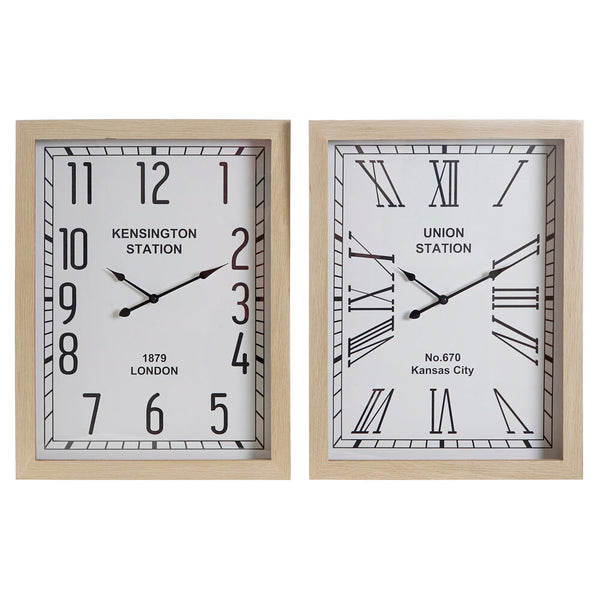 Wanduhr DKD Home Decor White Glass MDF Holz (2 Stcs) (42 x 6 x 55 cm)