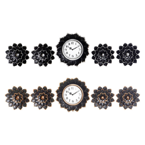 Wall Watch DKD Home Decor Black Flower Glass Golden Polypropylène Silver (5 PCS) (2 PCS) (35 x 5 x 35 cm)