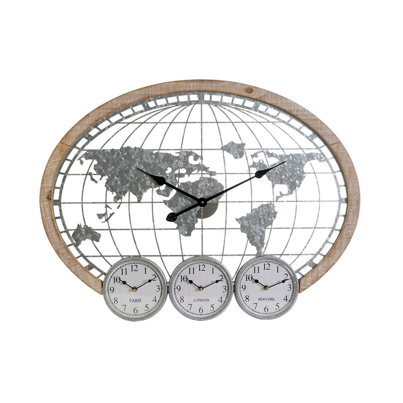 Orologio da Parete DKD Home Decor Grigio Metallo Legno MDF Mappamondo (80 x 5 x 60 cm)