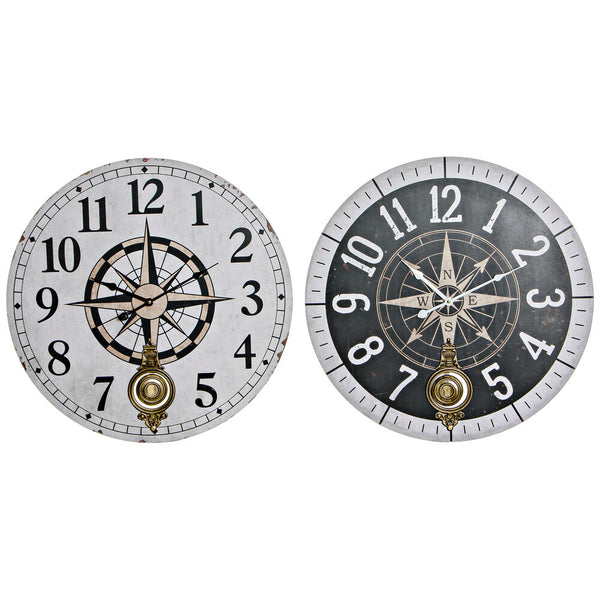 Wall Watch DKD Home Decor Black White Metal Wood MDF Bussola (2 pcs) (58 x 4 x 58 cm)