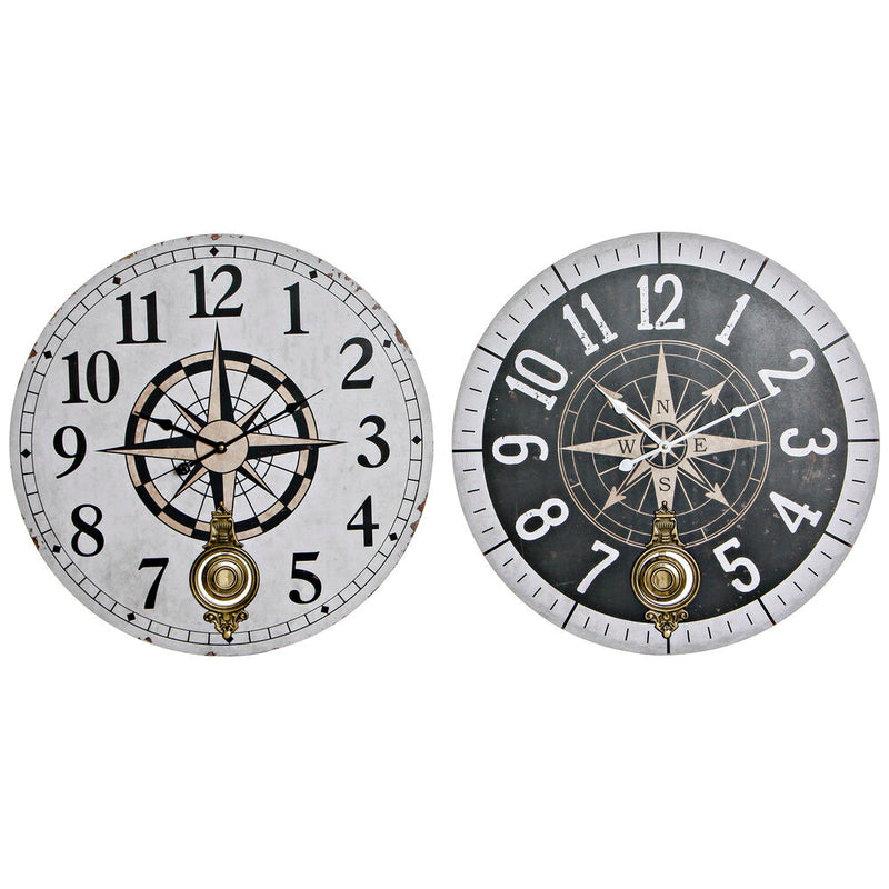 Orologio da Parete DKD Home Decor Bianco Nero Metallo Legno MDF Bussola (2 pcs) (58 x 4 x 58 cm)