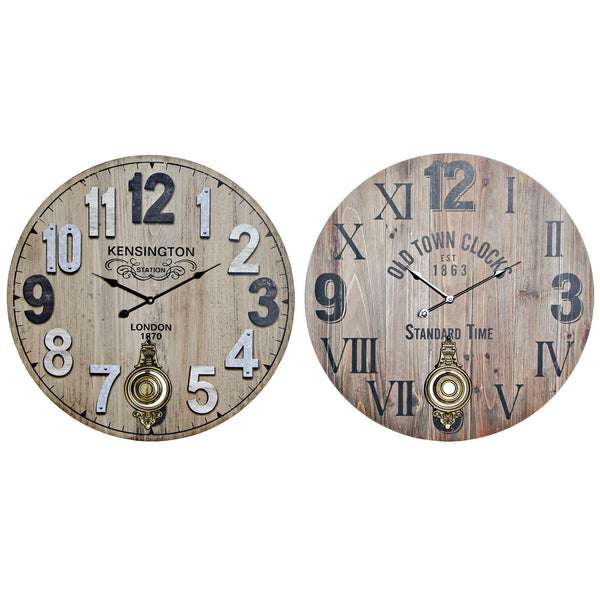 Wall Watch DKD Home Decor Marrone Black Metal Wood MDF (2 pcs) (58 x 8 x 58 cm)