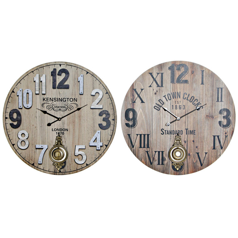 Wanduhr DKD Home Decor Marrone Black Metal Holz MDF (2 PCs) (58 x 8 x 58 cm)