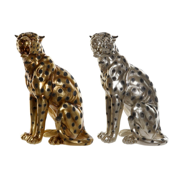 Statua Decorativa DKD Home Decor Argentato Nero Dorato Leopardo Resina (36 x 28 x 52 cm) (2 pcs) - zannishop