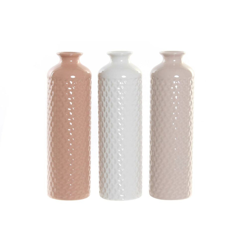 DKD Home Decor Vase Dolomite White Terracotta Beige (3 pcs) (9 x 9 x 30 cm)