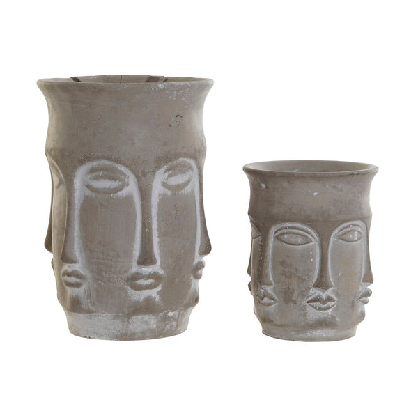 Ensemble de vases domestiques DKD Ciment gris clair (15,5 x 15,5 x 23 cm) (12,5 x 12,5 x 15,5 cm) (2 pcs)