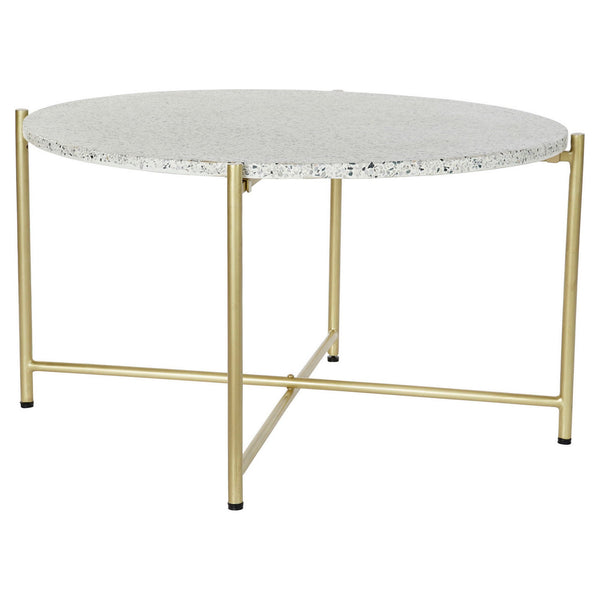 Table adicional DKD Decoración del hogar Piedra de hierro dorada blanca (81 x 81 x 44 cm)