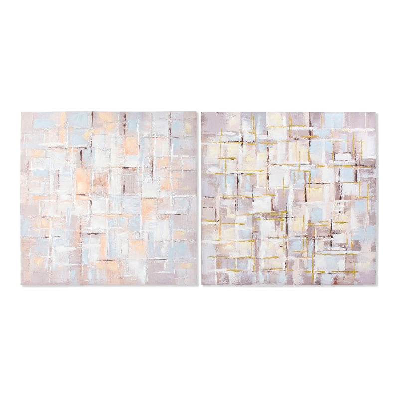 DKD Home Decor Squares Squares Canvas Abstract (2 PC) (100 x 3 x 100 cm)