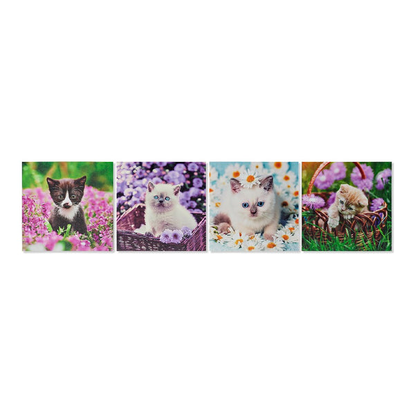 DKD Home Decor Cats Canvas (4 pcs) (28 x 1,5 x 28 cm)