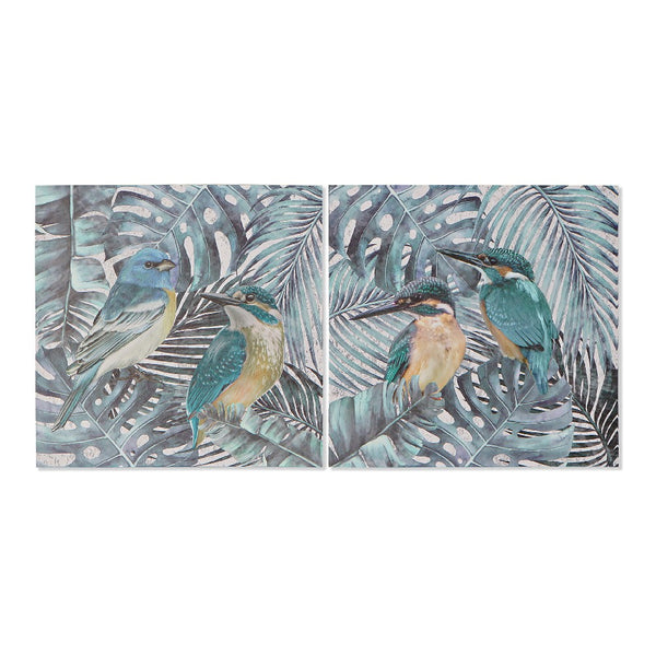 Quadro DKD Home Decor Tela Uccelli Frunze (2 pcs) (40 x 1.8 x 40 cm)