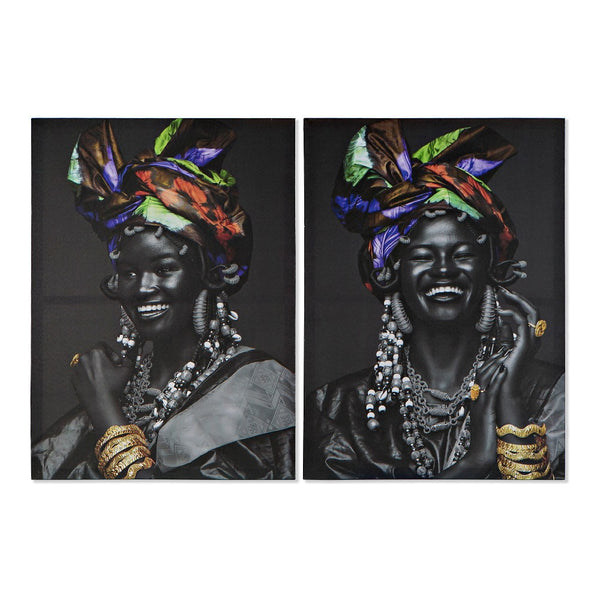 Quadro DKD Home Decor Tela Africana (2 pcs) (50 x 1.8 x 70 cm)