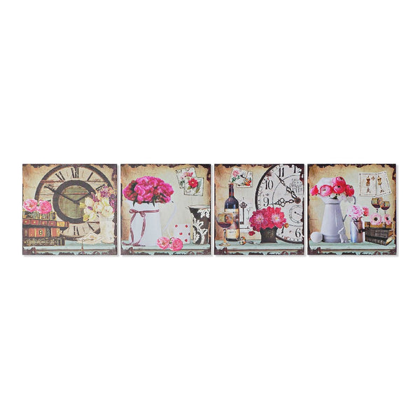 Quadro DKD Home Decor Clock Tela (4 pcs) (40 x 1.8 x 40 cm)