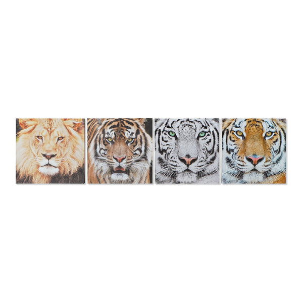 Quadro DKD Home Decor Tiger Tela (4 pcs) (40 x 1.8 x 40 cm)