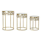 Set von 3 DKD Home Tischen Dekor Golden Metal Spiegel (46 x 46 x 70 cm) (3 PCs)