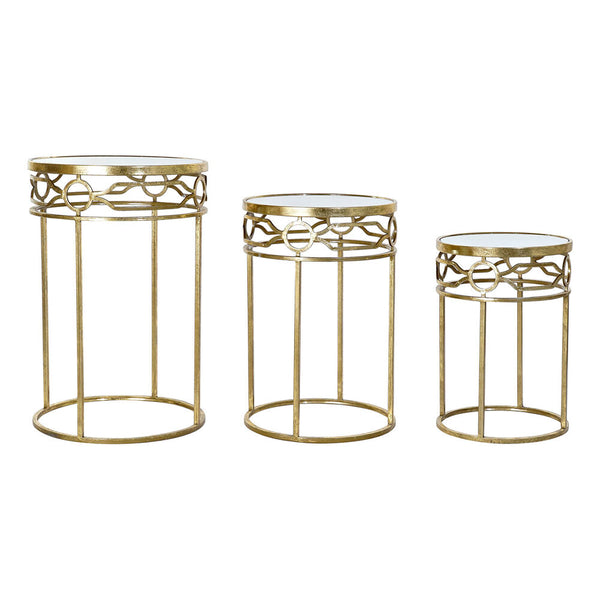 Set von 3 DKD Home Tischen Dekor Golden Metal Spiegel (46 x 46 x 70 cm) (3 PCs)