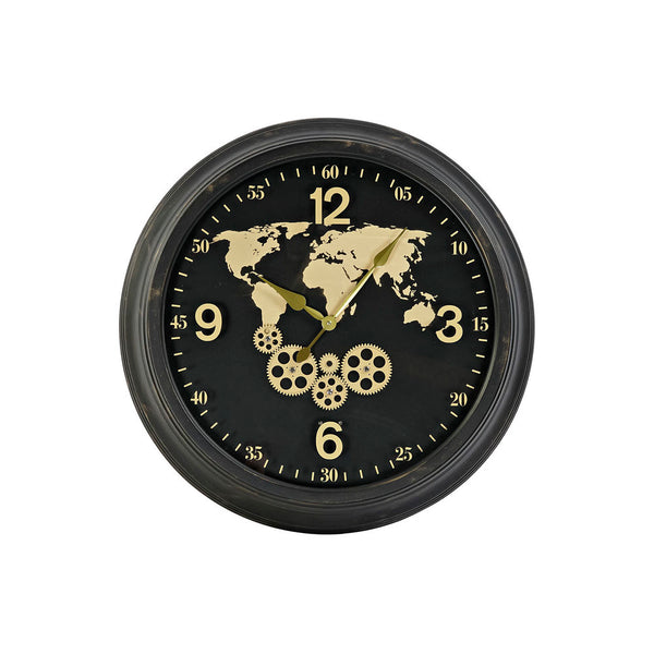 Wall Watch DKD Home Decor Mappamondo Black Metall Golden Glas (63,5 x 11 x 63,5 cm)