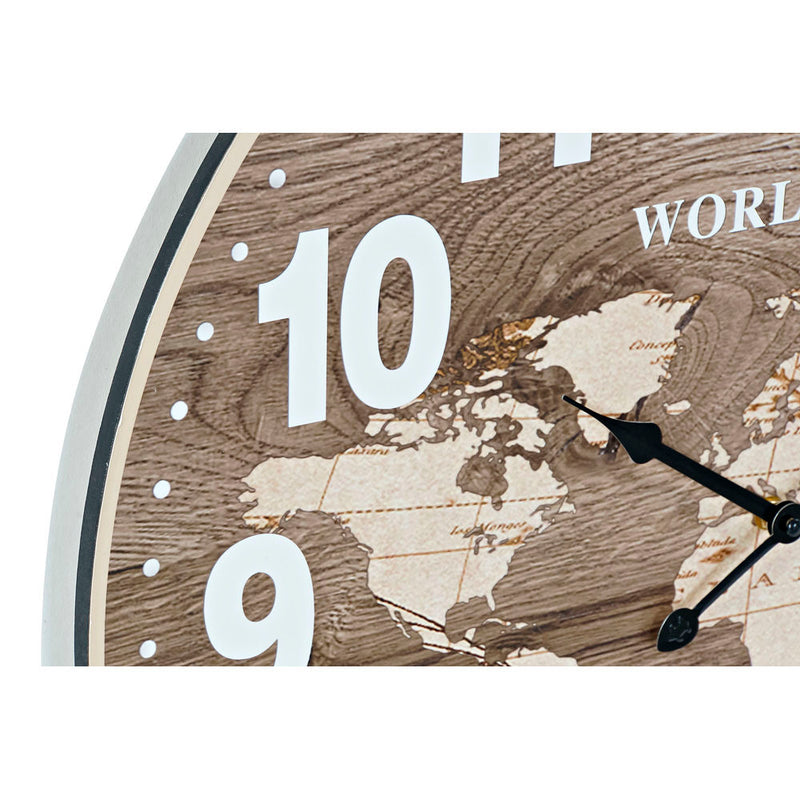 Wanduhr DKD Home Decor Schwarzes Holz MDF Mappamondo Hellbraun (2 Stcs) (60 x 4,5 x 60 cm)